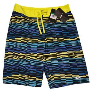 Nike Boys' Yellow & Blue Patterned Swim Trunks